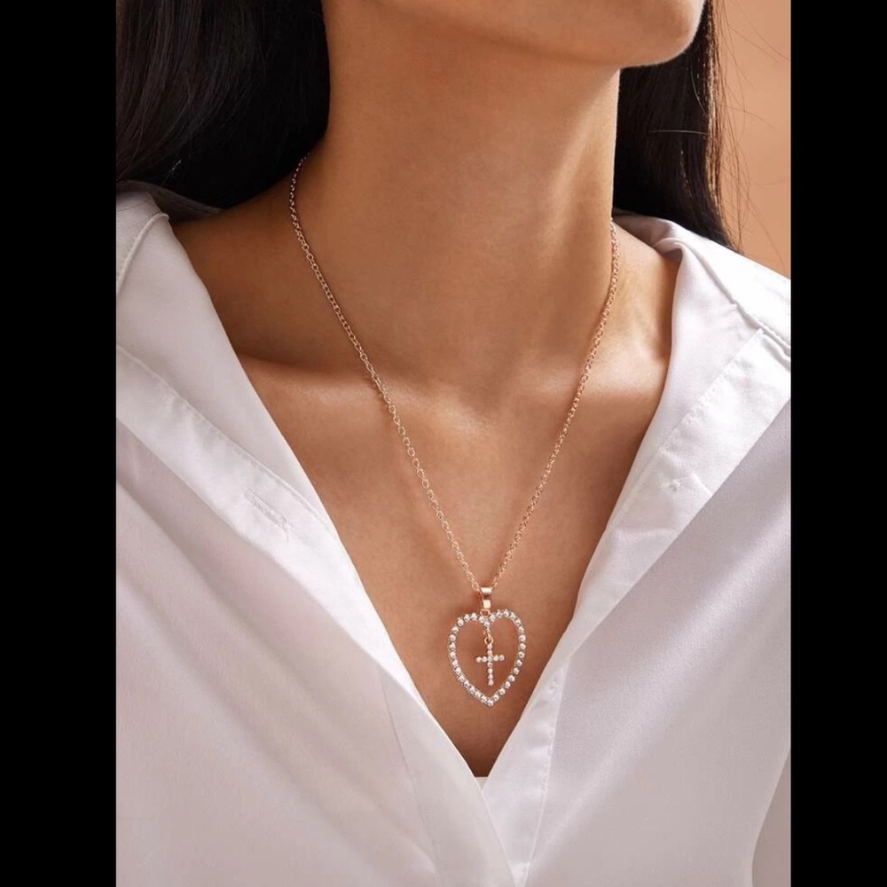SHEIN cross heart charm necklace